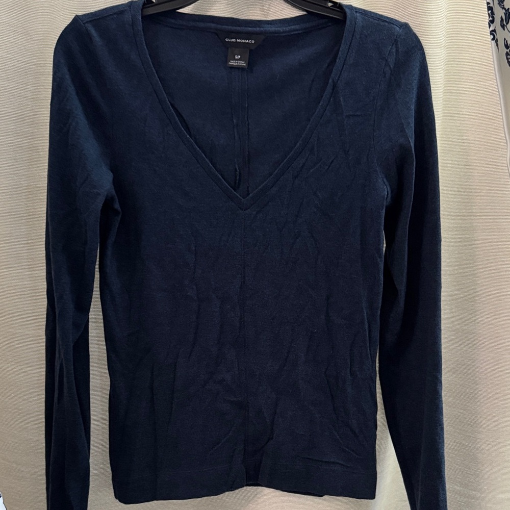 Club Monaco Women's Deep Blue Long Sleeve Top